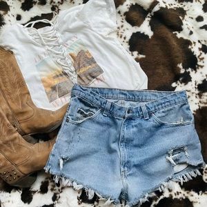 Distressed jean shorts